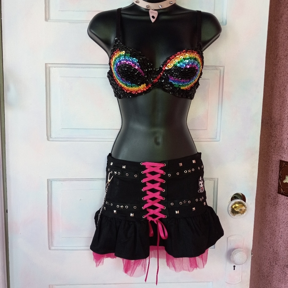 Skelanimal unicorn Custom Rage festival skirt! OOAK fairy grunge! Only 1 on 🌎 - Picture 2 of 15